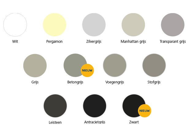 De nieuwe kleuren van Sabaseal, de nieuwe kleuren zijn betongrijs en zwart